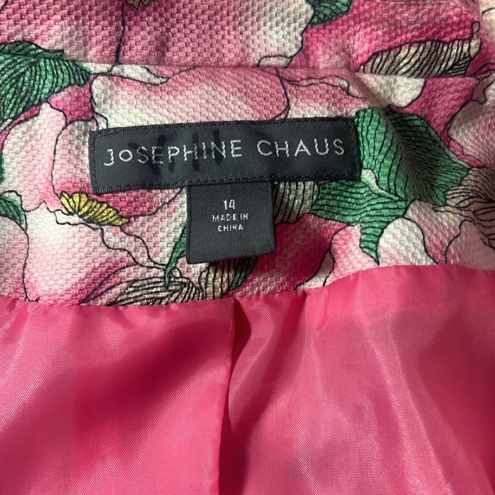 Vintage Josephine Chaus Floral Pink Blazer Woman’s Size 14 Cotton Spandex Blend - Picture 6 of 9